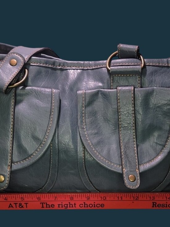 Liz & Co Handbags - Liz & Co Vintage Blue Utility Satchel Double Handle Shoulder Bag Pocket Y2K